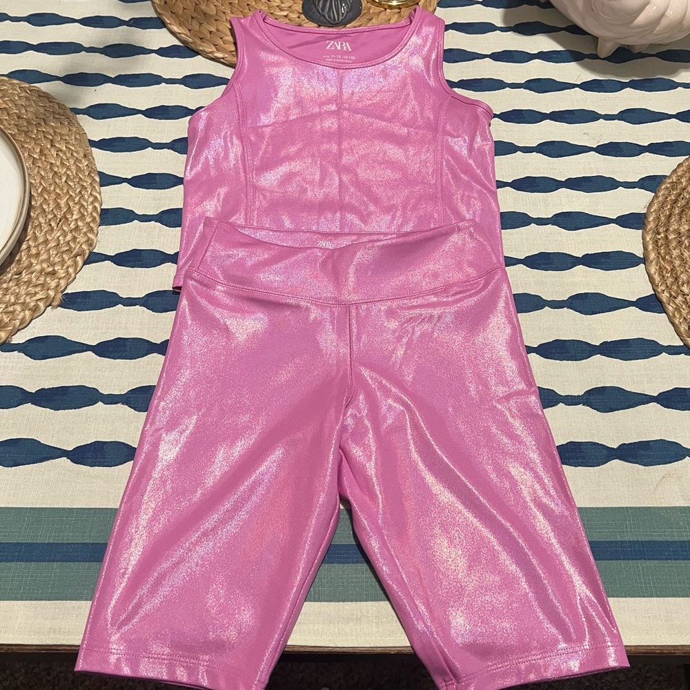 Zara Shimmery Pink Girls' Active Leggings Set